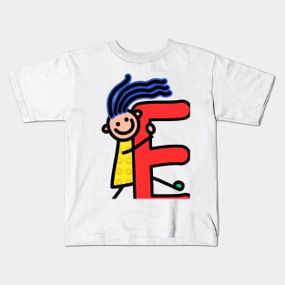 Letter E for girls alphabet Kids Colorful Cartoon Character Kids T-Shirt